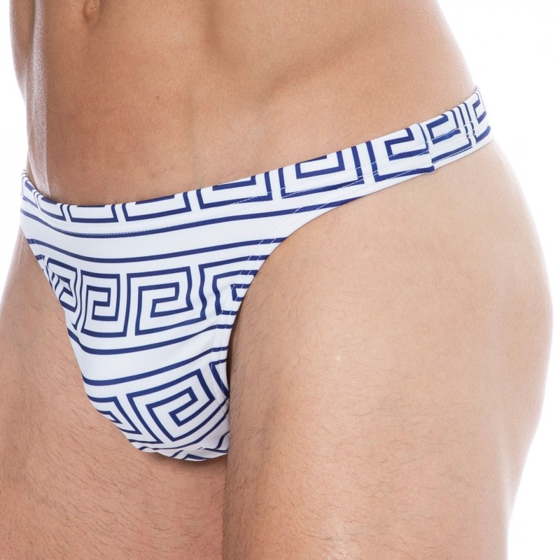  Greek Frame Swim Thong - White - Blue