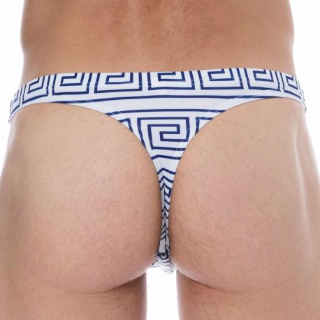  Greek Frame Swim Thong - White - Blue