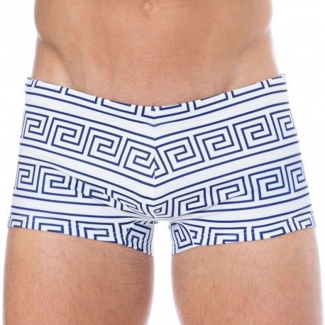  Greek Frame Swim Trunks - White - Blue