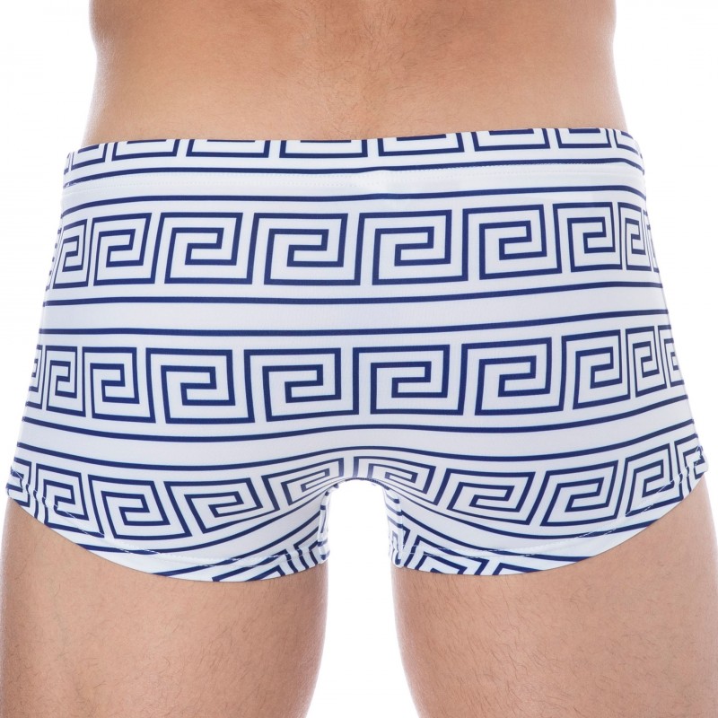  Greek Frame Swim Trunks - White - Blue