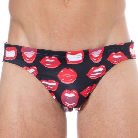  Slip de Bain Sexy Mouth Noir
