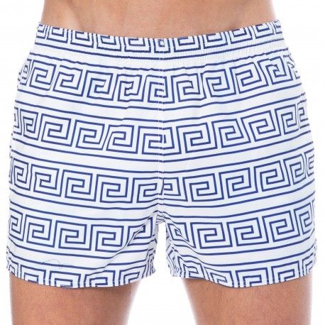  Greek Frame Swim Shorts - White - Blue