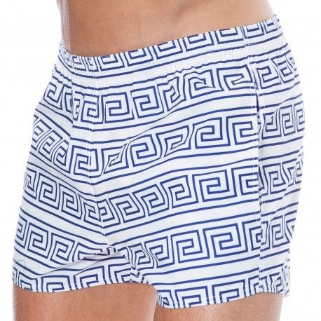  Short de Bain Greek Frame Blanc - Bleu