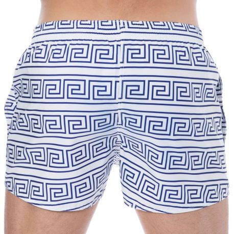  Greek Frame Swim Shorts - White - Blue