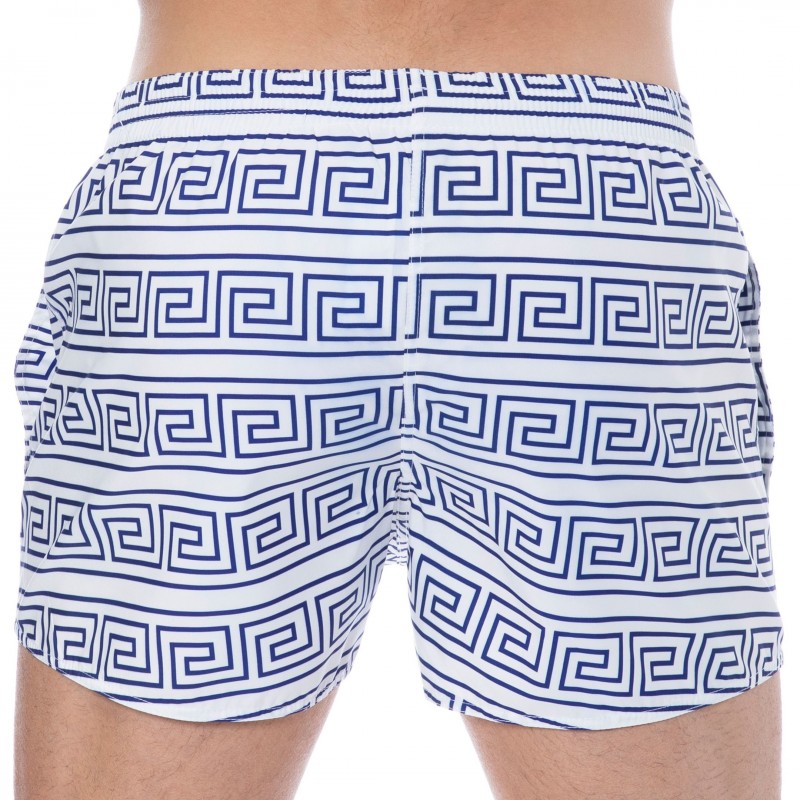  Greek Frame Swim Shorts - White - Blue