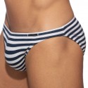 Addicted Slip Bikini Marinière Marine - Blanc