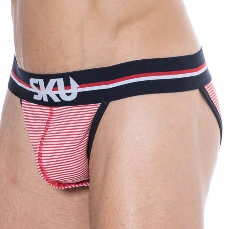 SKU Slip Tanga Coton Rayure Rouge - Blanc