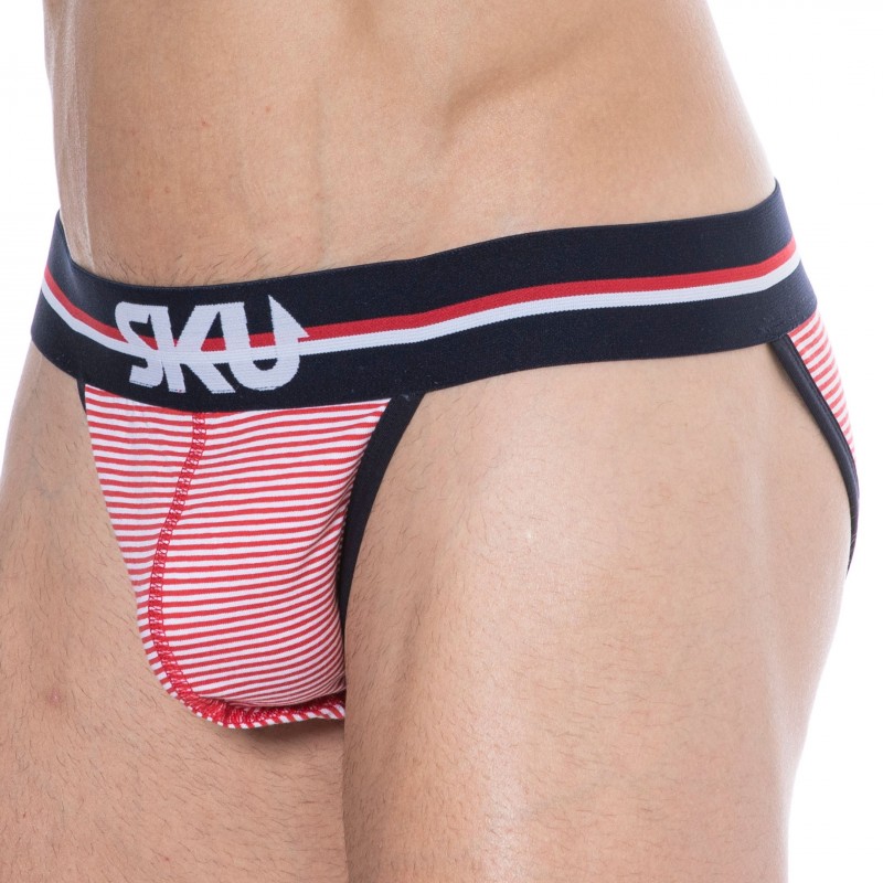 SKU Slip Tanga Coton Rayure Rouge - Blanc
