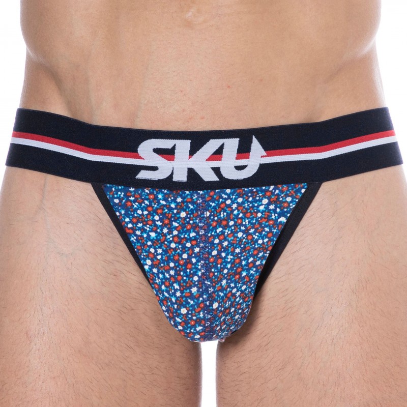 SKU Slip Tanga Coton Floral Bleu