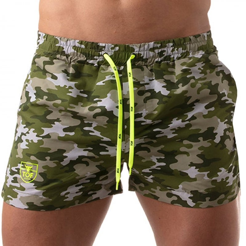 TOF Paris Short de Bain Iconic Camouflage Kaki
