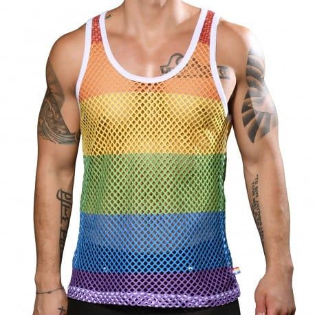 Andrew Christian Débardeur Stripe Mesh Pride Arc-en-ciel