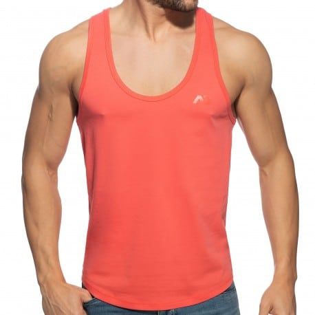 Addicted U-Neck Cotton Tank Top - Coral