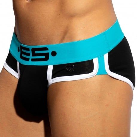ES Collection Slip Double Side Coton Noir - Turquoise