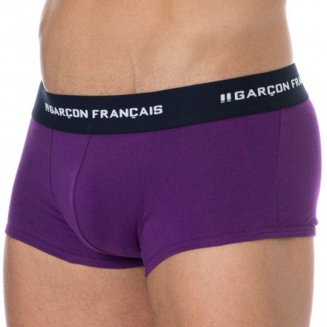 Garçon Français Boxer Court Coton Aubergine
