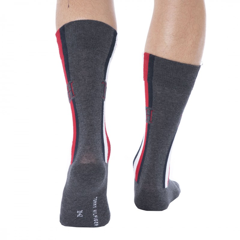 Tommy Hilfiger Lot de 2 Paires de Chaussettes Rayure Iconique Grises