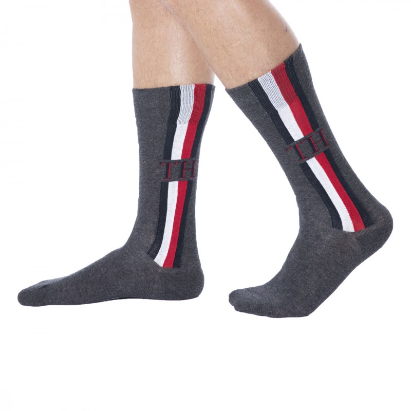 Tommy Hilfiger Lot de 2 Paires de Chaussettes Rayure Iconique Grises