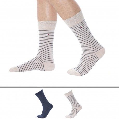 Tommy Hilfiger 2-Pack Small Stripe Socks -Blue Jeans -Beige Stripe