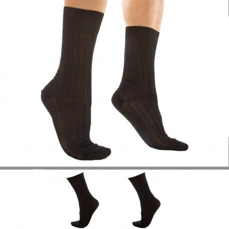 DIM Lot de 2 Paires de Chaussettes Fil d'Ecosse Noires