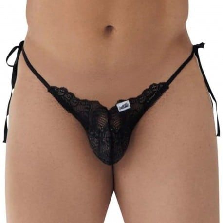  Slip Bikini Dentelle Cœur Noir