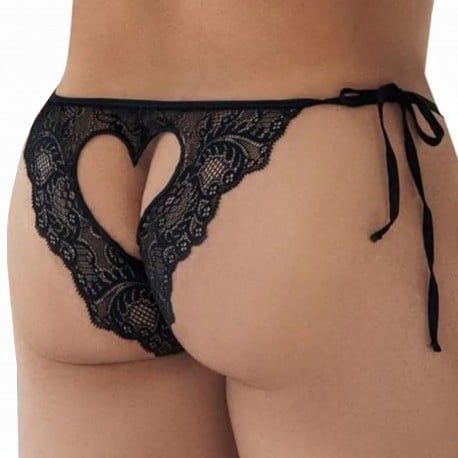  Slip Bikini Dentelle Cœur Noir