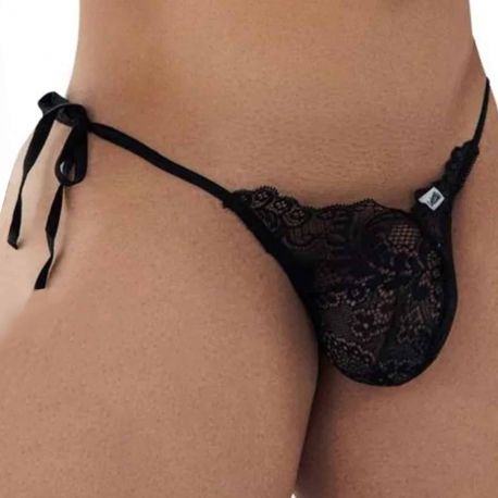  Lace Heart Bikini Briefs - Black