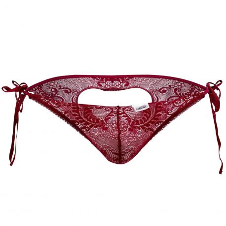  Lace Heart Bikini Briefs - Burgundy