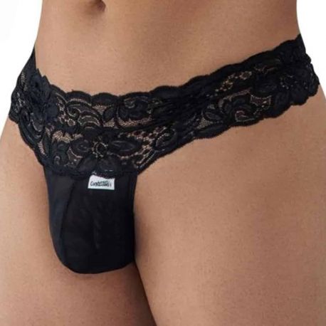  Lace-Up Lace Thong - Black