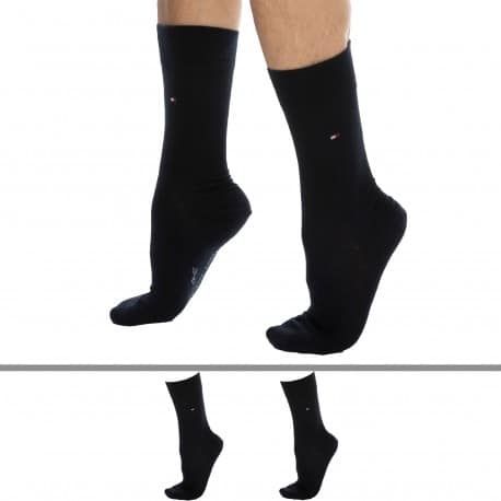 Tommy Hilfiger Lot de 2 Paires de Chaussettes Classiques Coton Bleu Marine