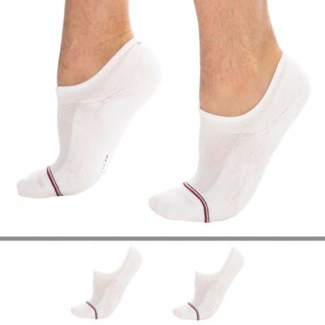 Tommy Hilfiger Lot de 2 Paires de Chaussettes Invisibles Iconiques Blanches