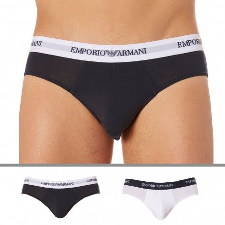 Emporio Armani 2-Pack Cotton Stretch Briefs - White - Navy