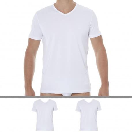 Emporio Armani Lot de 2 T-Shirts V-Neck Pure Cotton Blancs