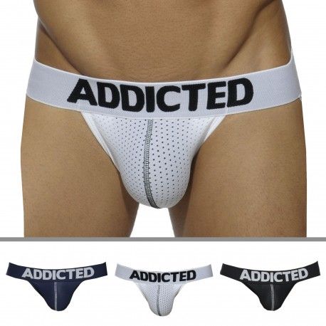 Addicted Lot de 3 Jock Straps Mesh Push Up Blanc - Marine - Noir