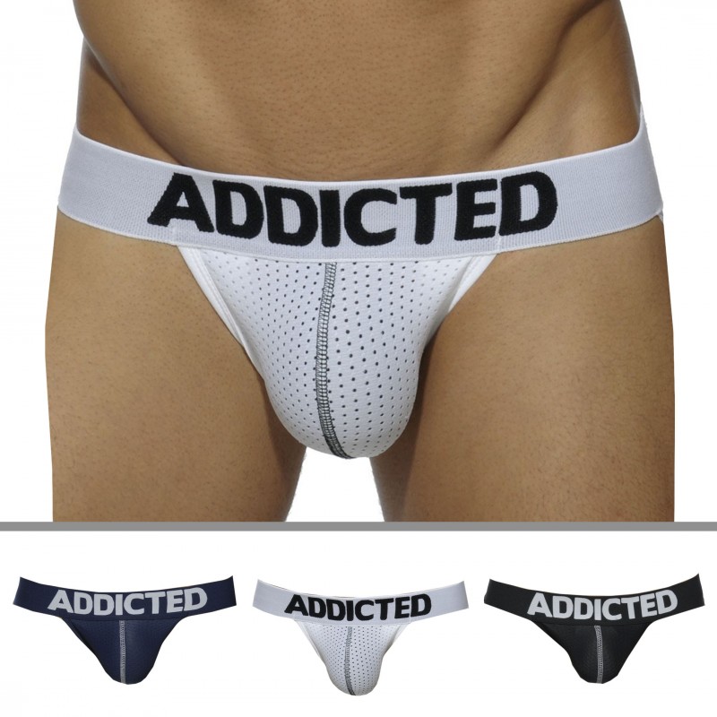 Addicted Lot de 3 Jock Straps Mesh Push Up Blanc - Marine - Noir