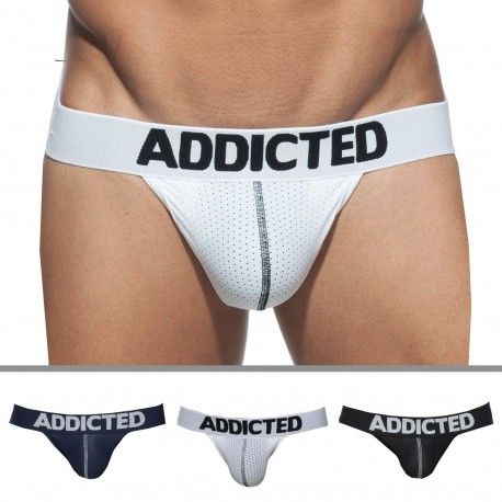Addicted Lot de 3 Strings Mesh Push Up Noir - Marine - Blanc