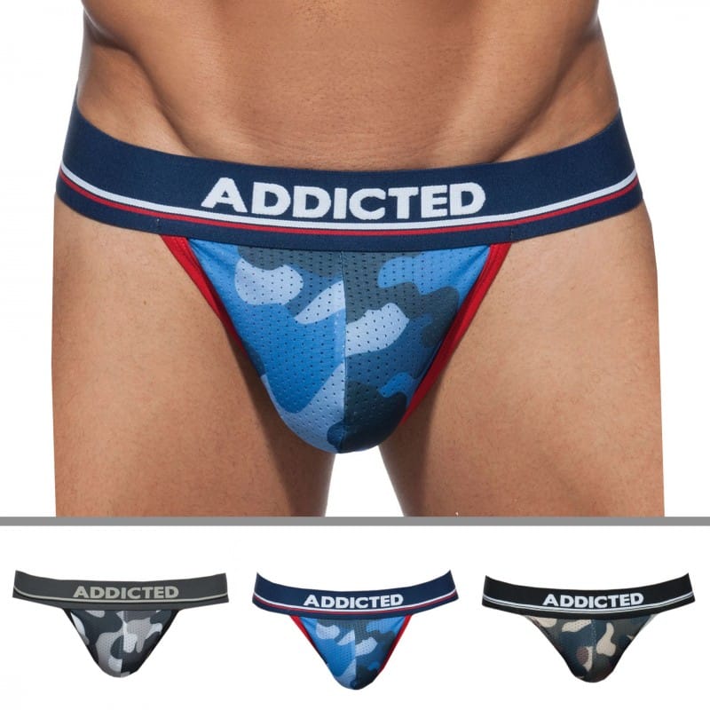 Addicted Lot de 3 Strings Camo Mesh Push Up Kaki - Gris - Bleu