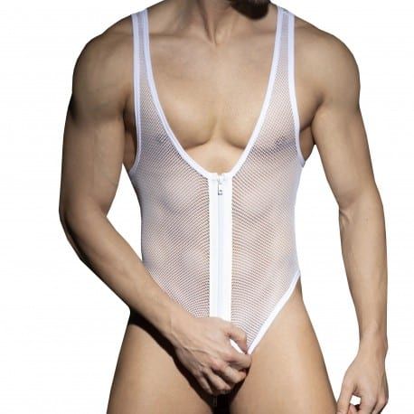 AD Fetish Body String Zip Mesh Blanc