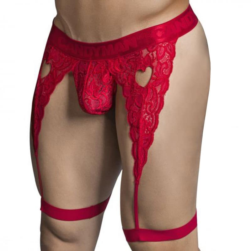  Lace Garter Thong - Red