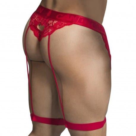  Lace Garter Thong - Red