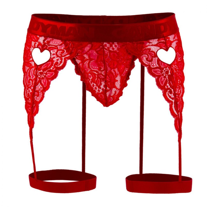  Lace Garter Thong - Red
