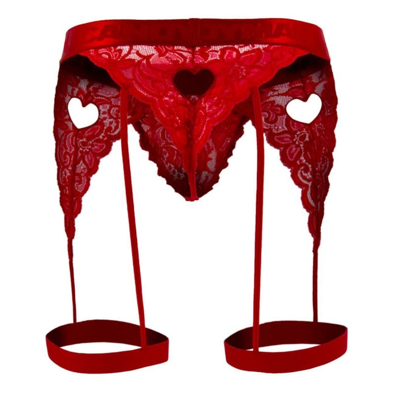  Lace Garter Thong - Red