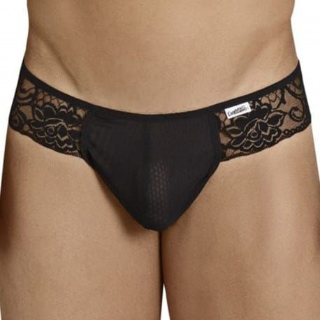 String Résille Dentelle Florale Noir