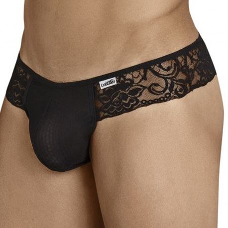  String Résille Dentelle Florale Noir