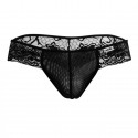  Floral Lace Mesh Thong - Black