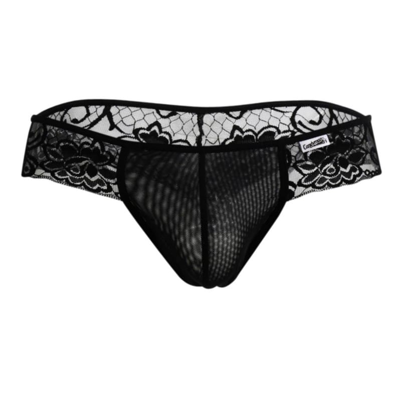  Floral Lace Mesh Thong - Black