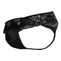  Floral Lace Mesh Thong - Black