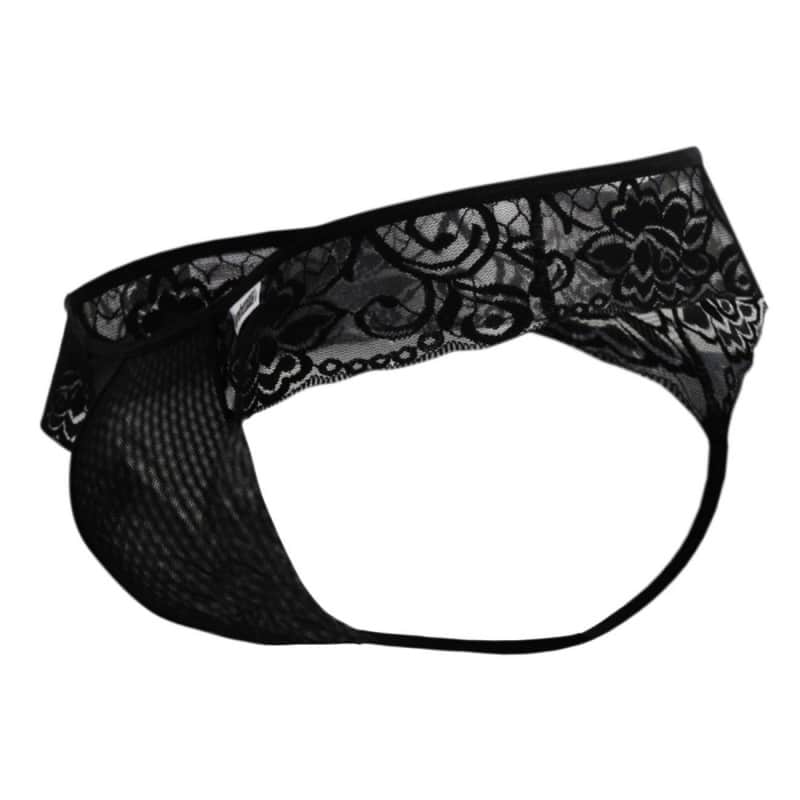  Floral Lace Mesh Thong - Black