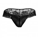  Floral Lace Mesh Thong - Black