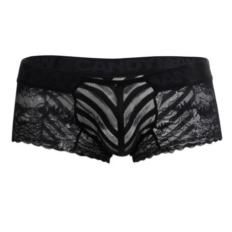  Shorty Dentelle Résille Rayée Noir