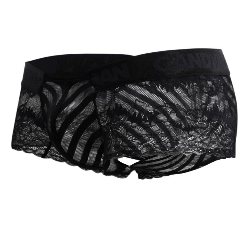  Shorty Dentelle Résille Rayée Noir