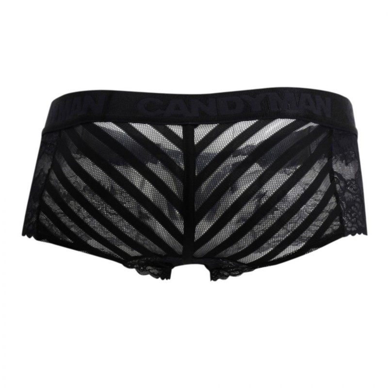  Shorty Dentelle Résille Rayée Noir